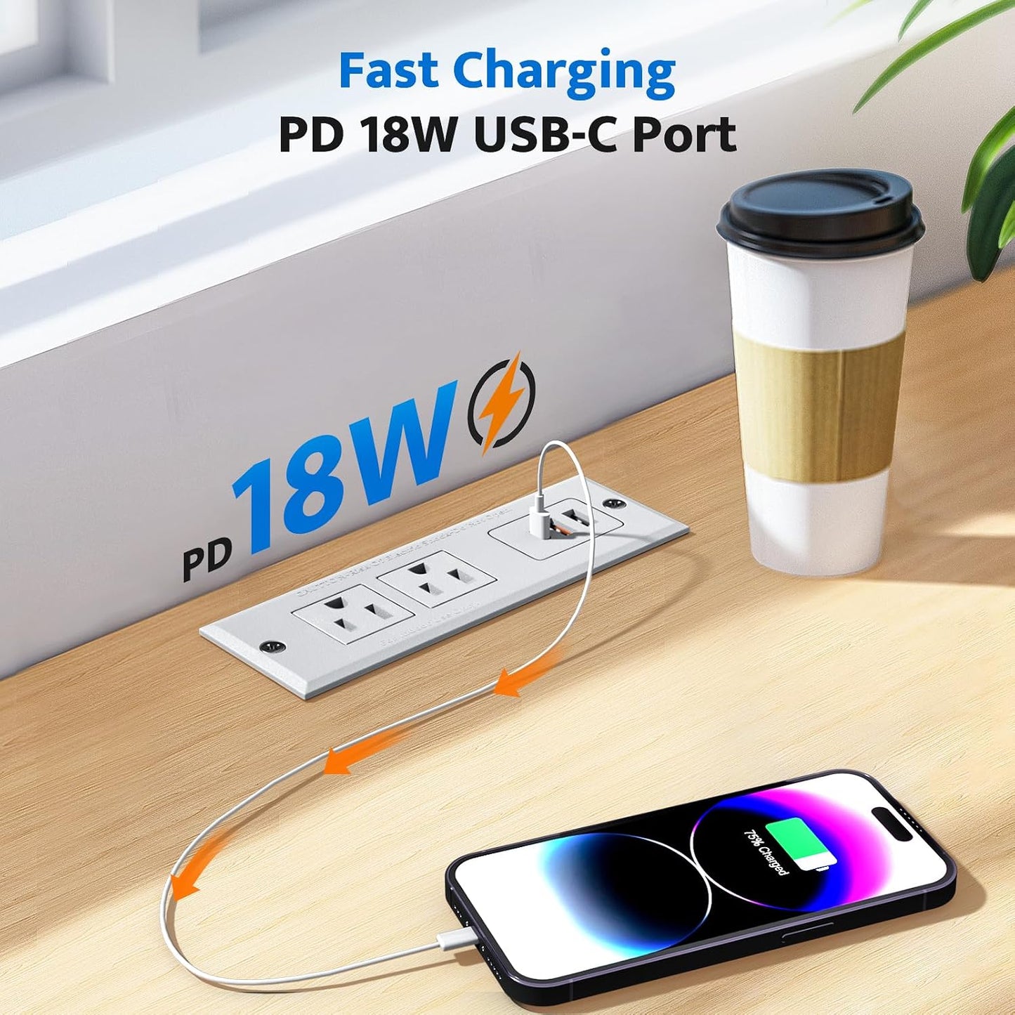 DOACE 18W Table,2 Outlets,3 Ports,6ft 45 Recessed Power Strip with USB C Fast Charging Conference Recessed