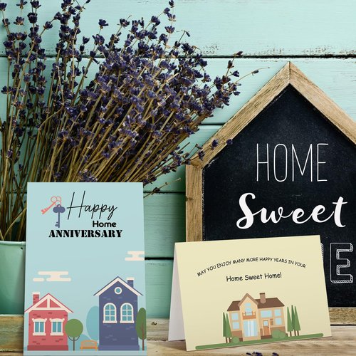 Motiskyy 48 Pcs Happy Home Anniversary Cards with Envelopes Bulk Blank Welcome House Cards Real Estate Thank You Notes Housewarming Gifts for Clients Neighbors, 4 x 6 in(Classic)