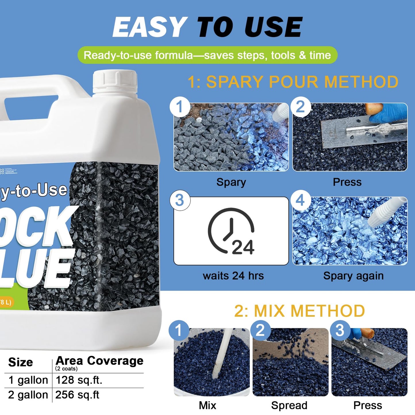 Teexpert Ready-to-Use Rock Glue for Landscaping with Electric Sprayer, 2 Gallon Gravel Glue for Landscaping for Pea Gravel, River Rock & Stone for Outdoor Landscape, Walkways, Patios, & Driveways
