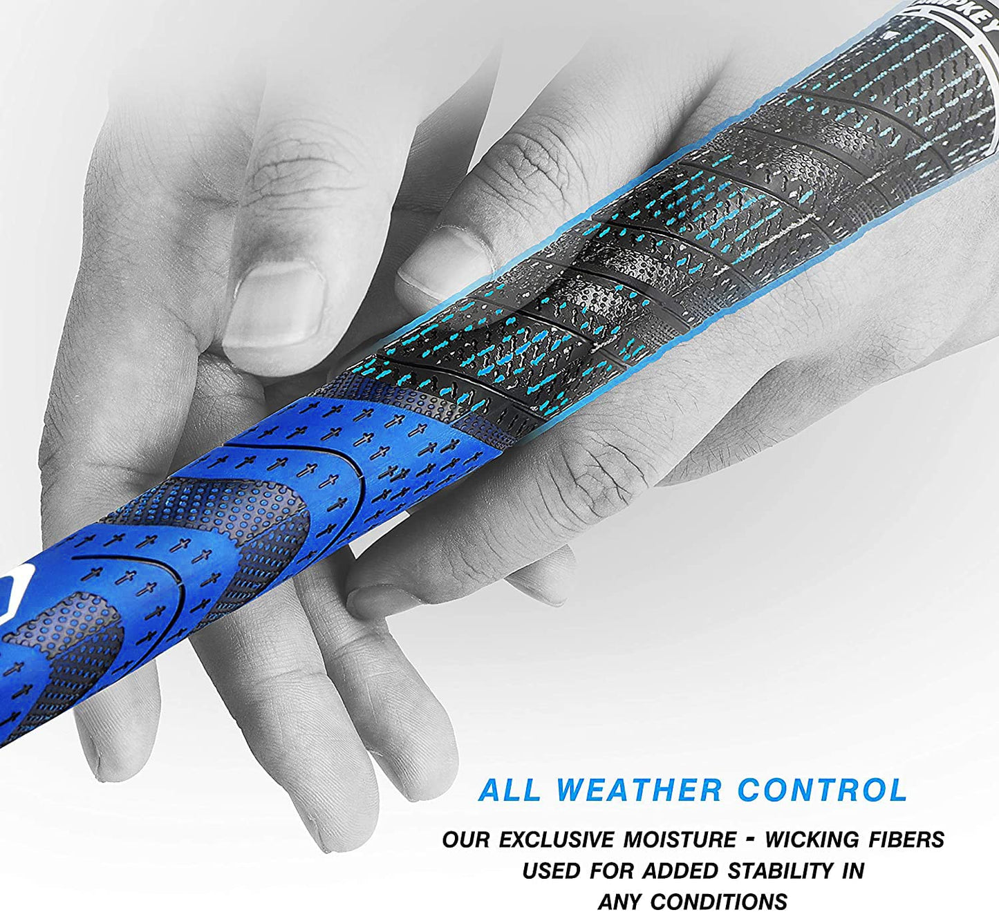 CHAMPKEY Premium Hybrid Golf Grips 13 Pack with All Repair Kits - All Weather Performance Golf Club Grips - High Traction and Control Half Corded Golf Grips for Men(Blue,Midsize)