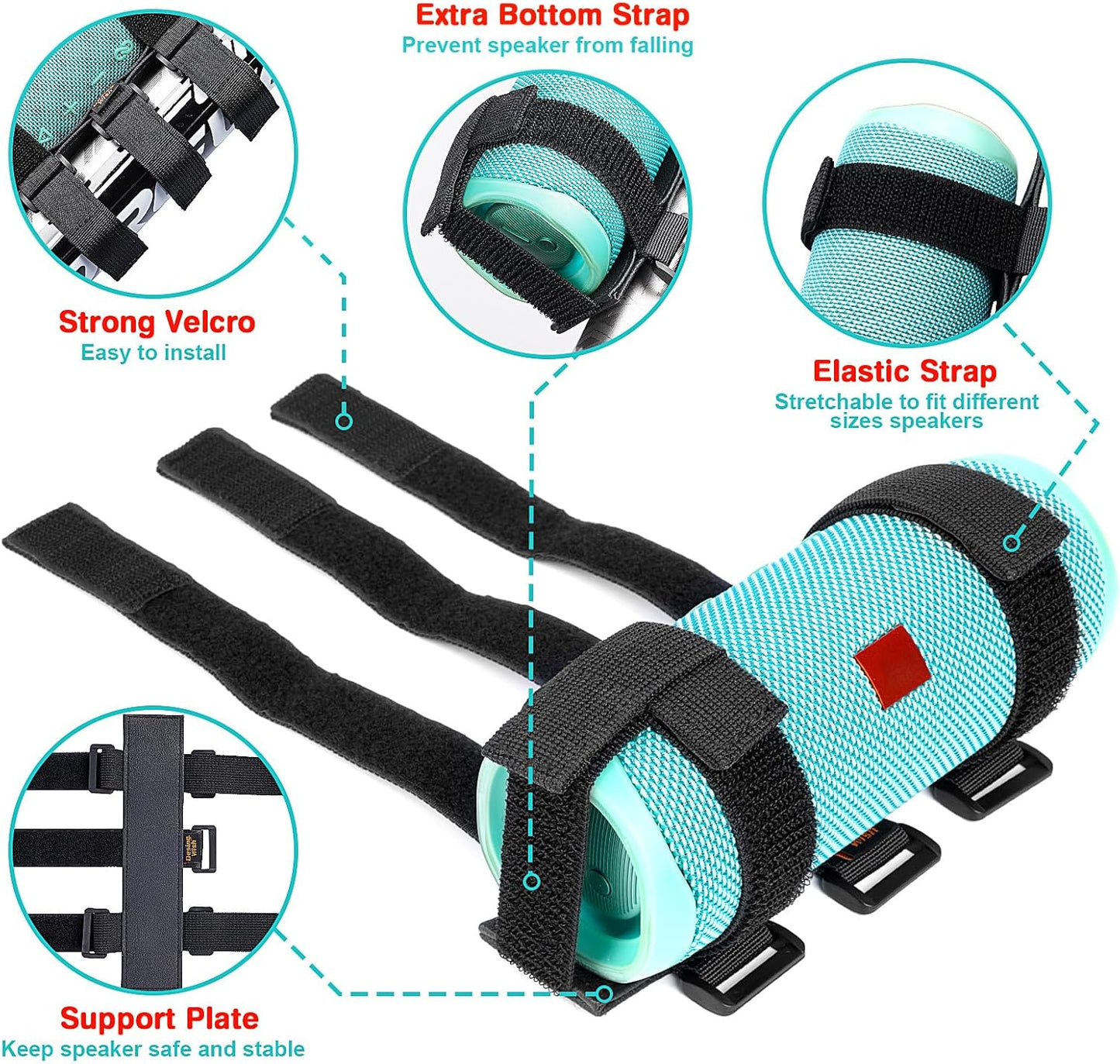 Desing Wish 2-3.5 Inches Non-Slip Bike Speaker Mount for Bluetooth Speakers in Diameter, Portable Mount Adjustable