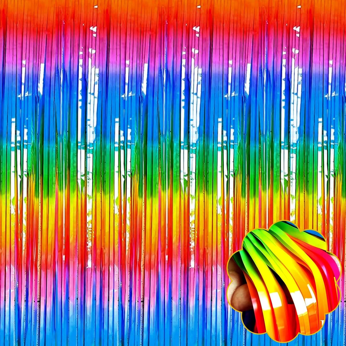 Rainbow Tinsel Foil Fringe Curtain Backdrop by [Brand Name] - 8 Pack Metallic Streamers for Parties | 3.28Ft x 8.2Ft