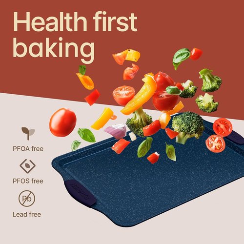 BAKKEN Nonstick Baking Pan Set - Carbon Steel Bakeware with Blue Silicone Handles | Oven Safe Up to 450°F, 18-Piece Set
