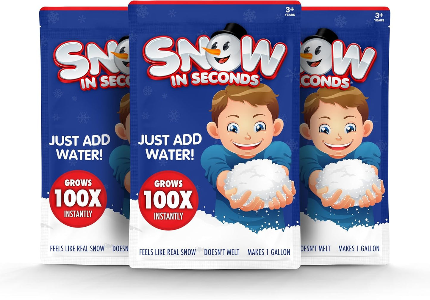 Snow in Seconds Instant Snow - 3 Pack of Artificial Snow | Makes 1 Gallon of Fake Snow Each