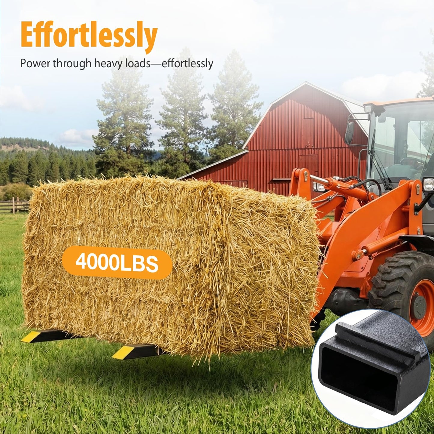 NEWBULIG 60-Inch Pallet Forks Tractor Attachments, 4000LBS Capacity Clamp-On Bucket Pallet Forks with Stabilizer Bar, Heavy-Duty Tractor Forks for Skid Steer Loader, Mini Excavator, Black