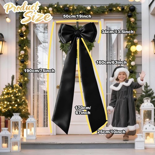 Giant Black Bow Decor - 75x19 Inch Christmas Tree Topper | Elegant Ribbon for Weddings & Parties