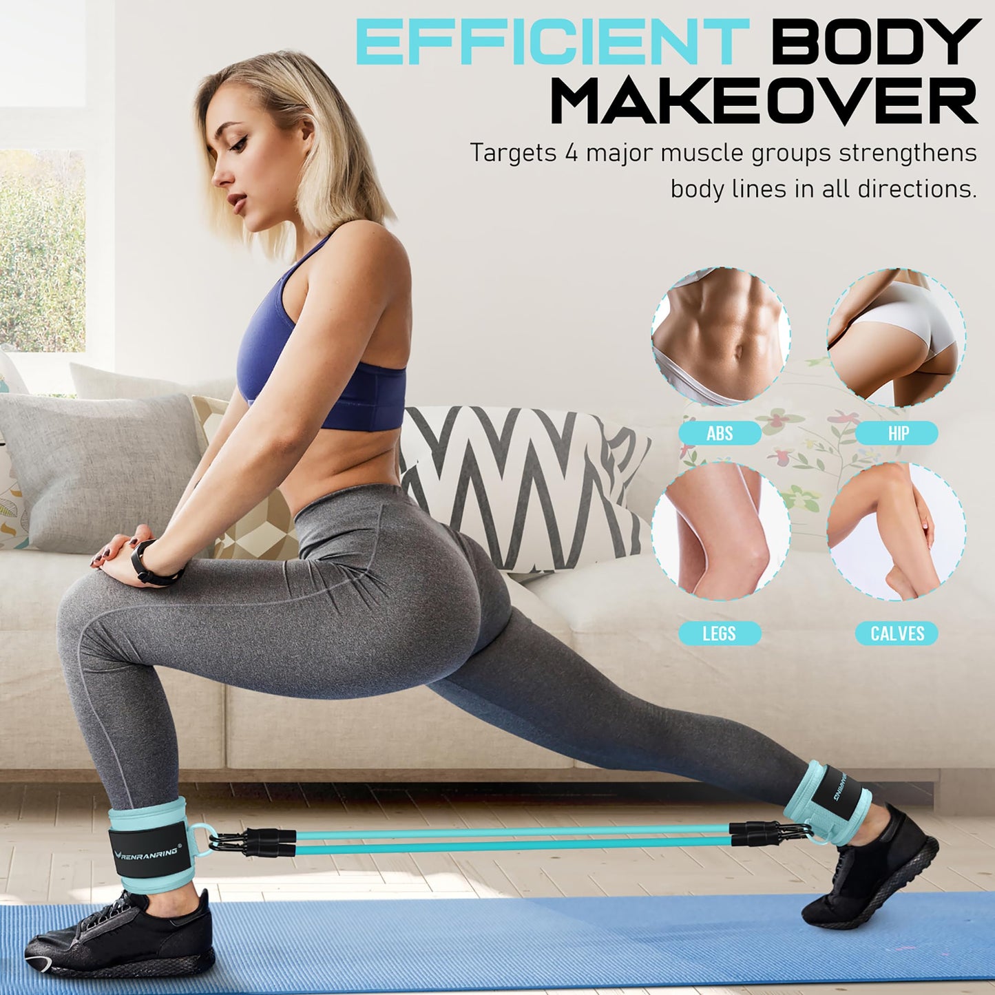 Ankle Resistance Bands with Cuffs, Ankle Bands for Working Out, Ankle Resistance Band for Legs and Glutes Workout Equipment, Butt Exercise Equipment for Women