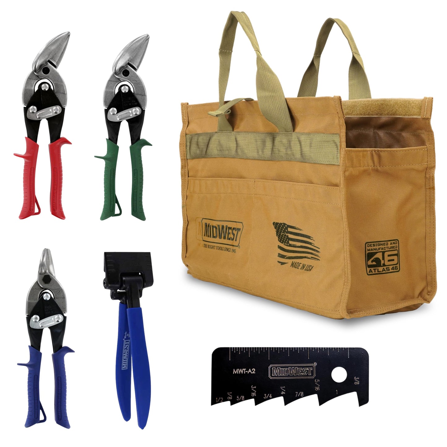 Midwest HVAC Preferred Tool Kit - 5 Piece Set Includes Aviation Snips & More, Made in the USA - MWT-HVACKIT01