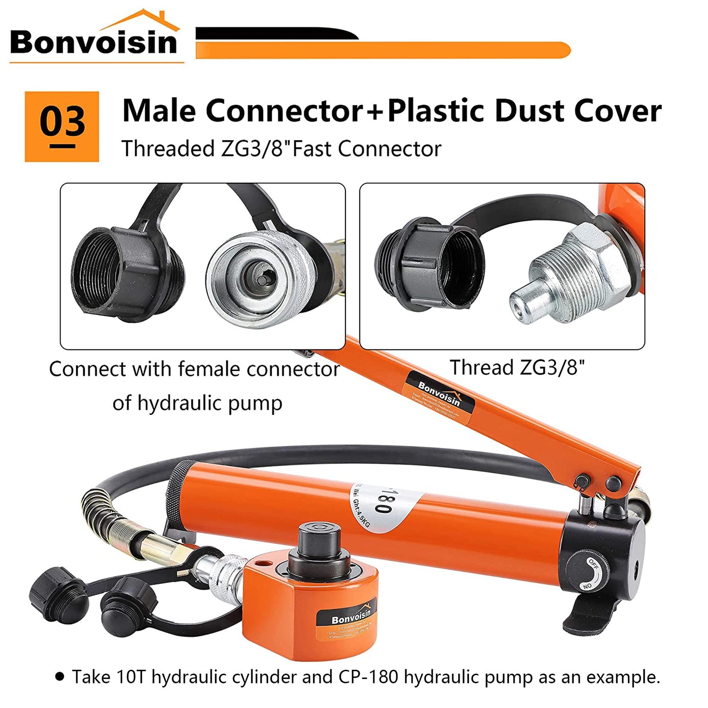 Bonvoisin 20T Hydraulic Cylinder Jack Porta Power Multi-Section 1.1” Stroke Mini Hydraulic Ram with CP-180 Hydraulic Hand Pump for Machinery Shipbuilding