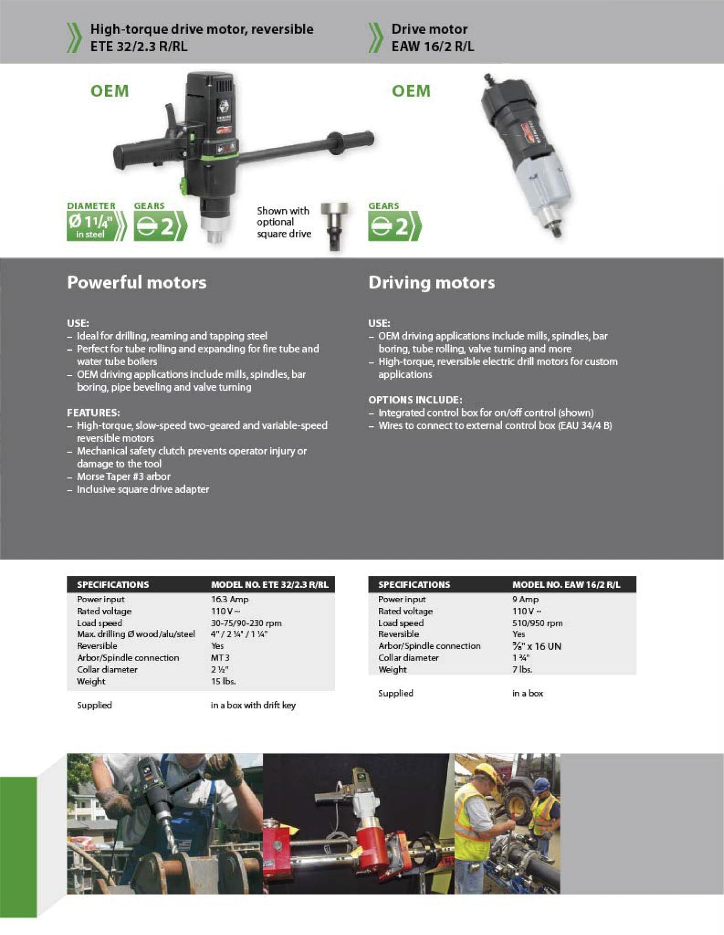 CS Unitec | ETE 32/2.3 R/RL | High-Torque Reversible Drive Motor/Drilling Machine – 16.3 Amp, 110V, 2-Speed/Variable-Speed (30-75 & 90-230 RPM) – Made in Germany