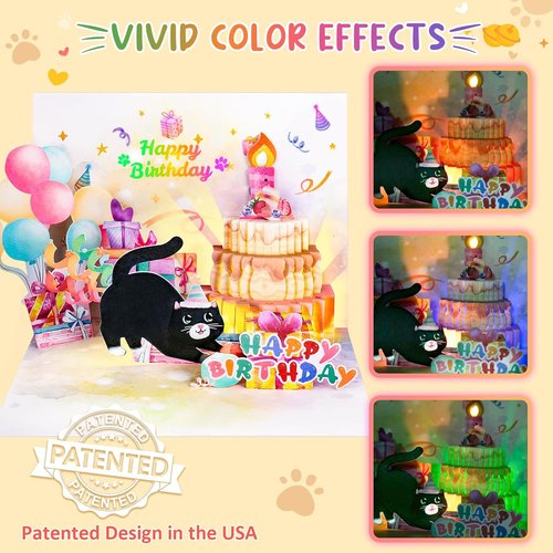 FITMITE Birthday Cards - Cute Cat Design with Music, Lights & Blowable Candle | Perfect Gift for Cat Lovers