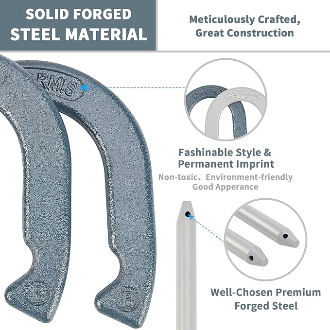 Horseshoes Outside Game Set - Universal Size Lawn Horseshoes Outdoor Games for Parties Beach Backyard, Includes 4 Horseshoes, 2 Steel Stakes and Durable Carrying Bag