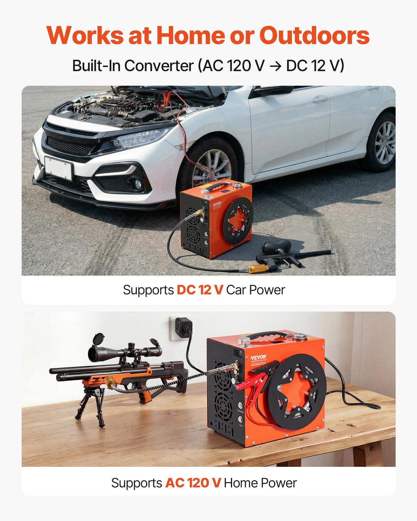 VEVOR PCP Air Compressor, 4500PSI/30Mpa Portable PCP Airgun Compressor - Built-in Water and Fan Cooling System, Auto-Stop | DC12V/AC120V Paintball Tank Compressor for Air Rifle, Scuba Diving Bottle