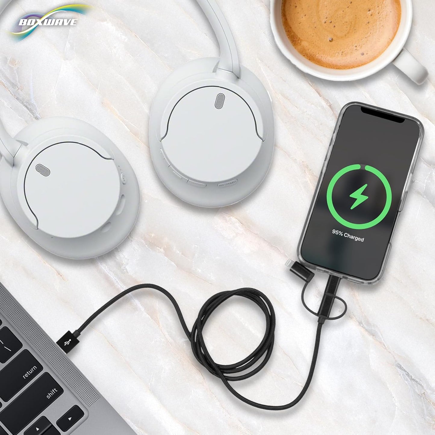 BoxWave Mp3 (1.8 3-in-1 Cable Compatible with Gracioso Player in) - AllCharge Cable - Jet Black
