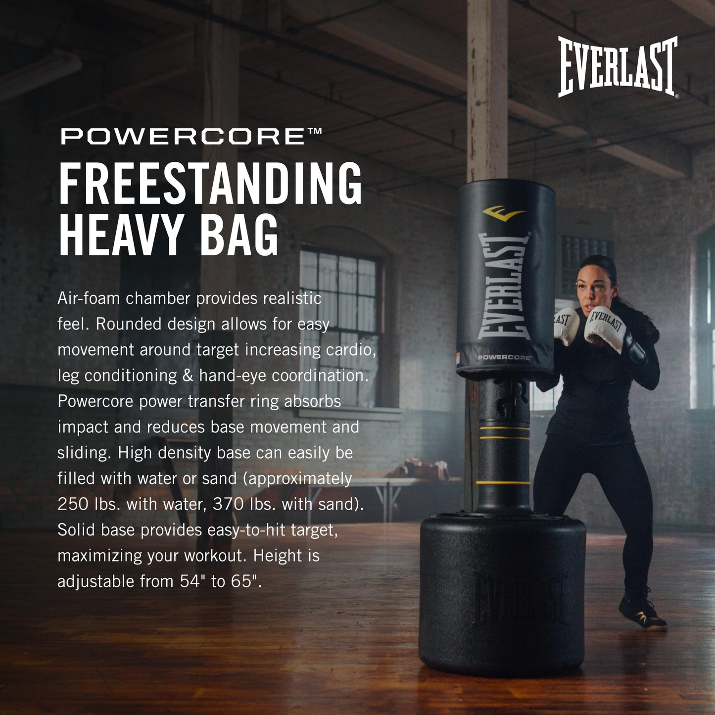 Everlast P00001266 Powercore Free Standing Indoor Rounded Heavy Duty Fitness Training Punching Bag