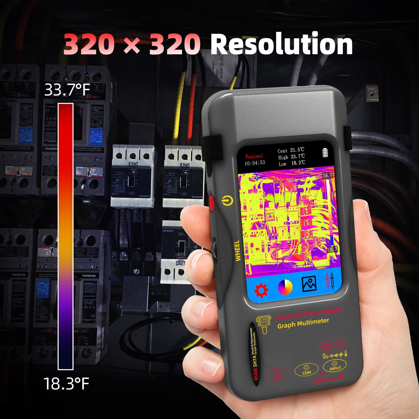 BSIDE SH7A Thermal Imager Multimeter 2 in 1, 320×320 IR Resolution with 20000 Words Multimeter 3.98'' Touchscreen 25Hz Infrared Thermal Camera 15 Thermal Palettes TRMS Auto-Ranging Tester