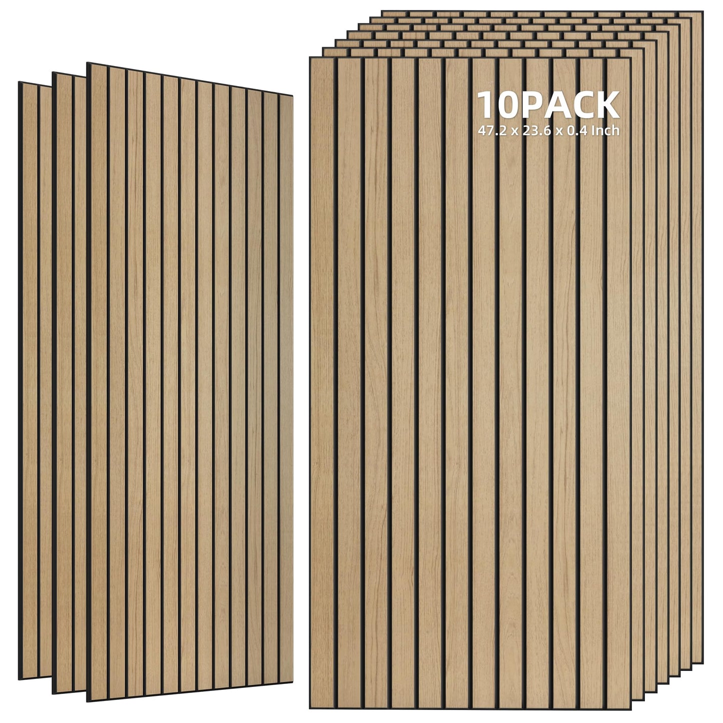 TO-TH Wood-Look Acoustic Wall Panels, 10 Pack 47.2” x 23.6” Sound Panels, Decorative Wood Panels for Wall Sound Dampening Panels for Home, Office, Basement, Teak with Mitered Edges