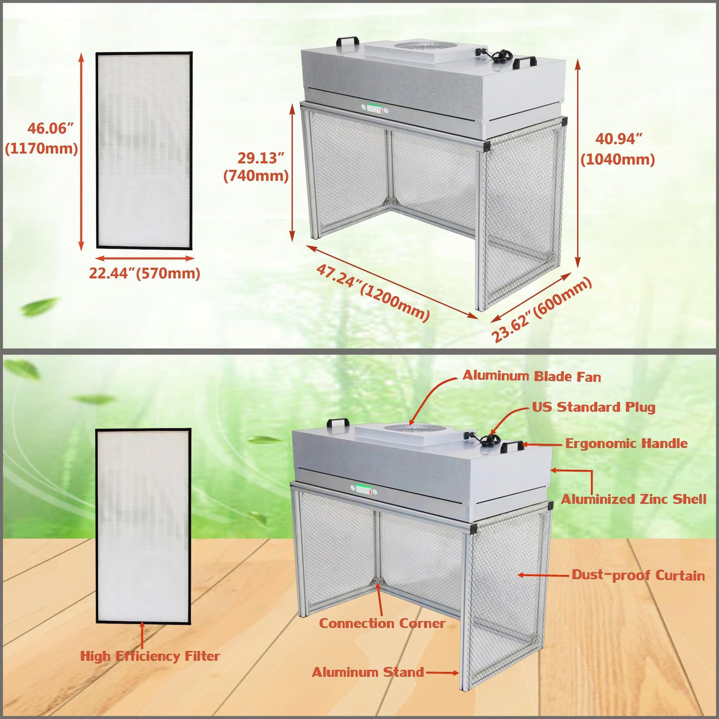 INTSUPERMAI Vertical Laminar Flow Hood Air Flow Clean Bench Workstation with HEPA Aluminum Blade Fan Rated Air Volume 706cfm Dust Free Room Workshop for Phone LCD Repair Workshop Laboratory Using 110V