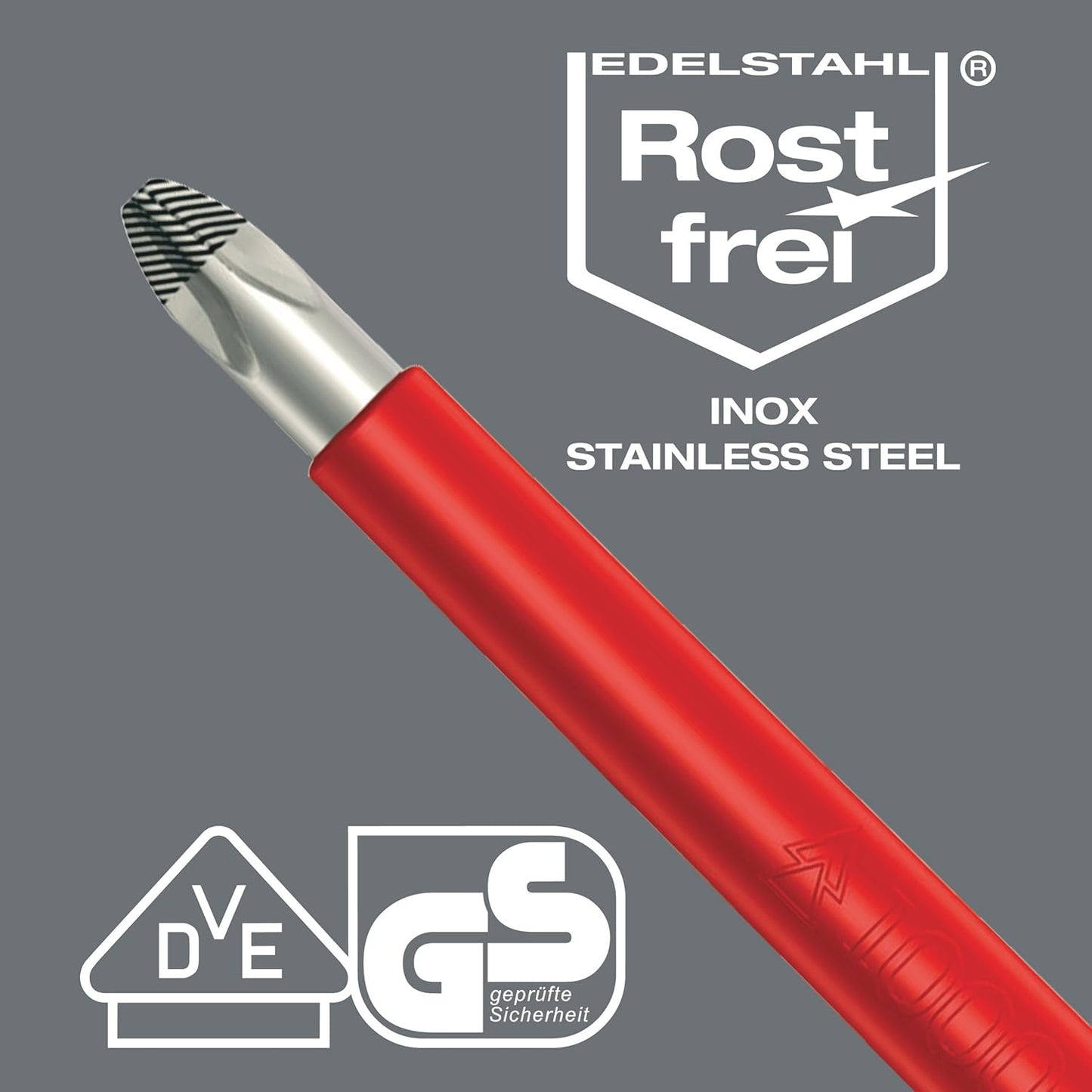Wera Kraftform VDE Slotted Screwdriver - Stainless Steel, Lasertip, 3.86" Blade Length, 7/32" Head