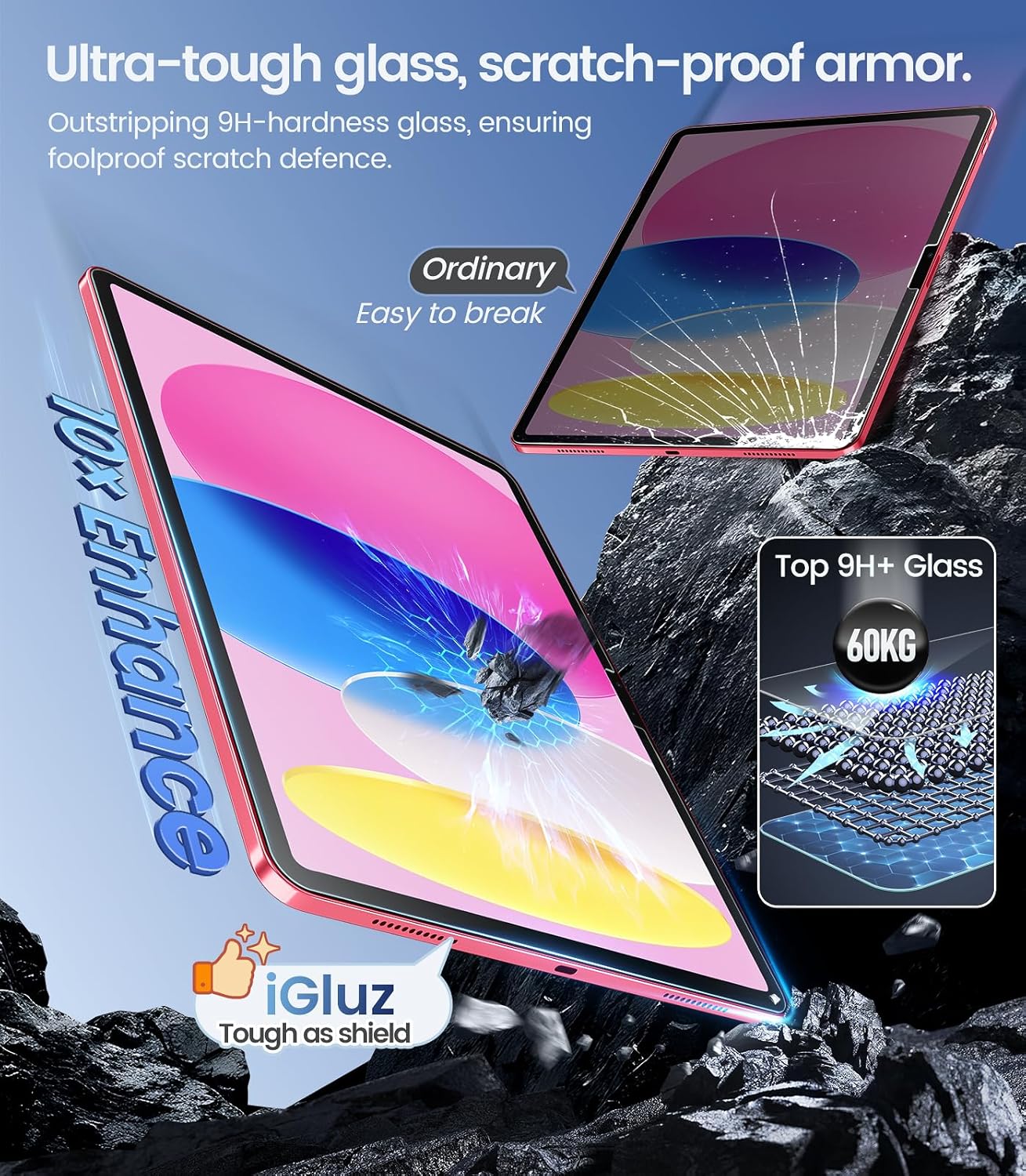 2 Pack 11th/10th Gen.(A16 2025/2022,11/10.9 inch)9H+ Box[12FT iGluz for iPad Tempered Glass Screen Protector