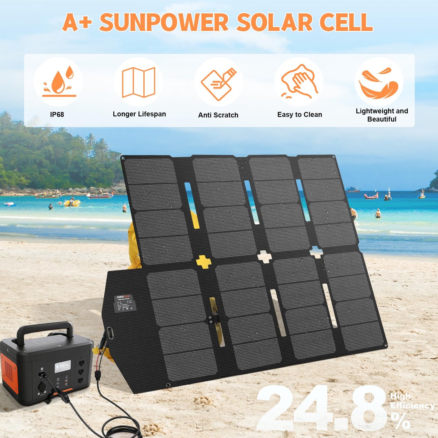SOKIOVOLA 100W Portable Solar Panel MC-4 Foldable Solar Panel Charger Kits 18V IP68 Waterproof Lightweight and Compact for Small Power Station RV Travel Outdoor Activities