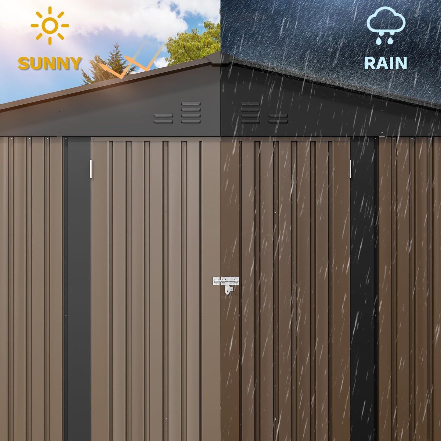 DWVO 10'x8' Large Metal Outdoor Storage Shed, Heavy Duty Tool Storage Sheds for Backyard Patio Lawn - Ideal for Bicycles, Garden Tools, and Lawn Equipment, Easy-to-Assemble, Brown