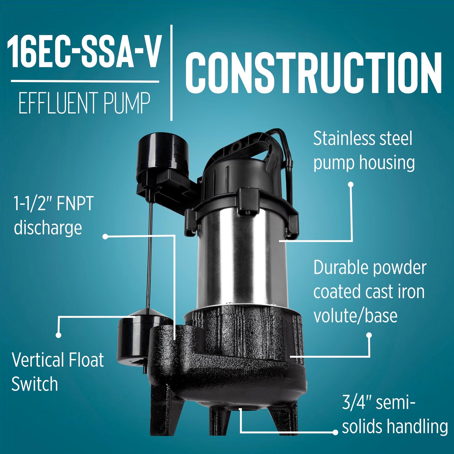 Little Giant 16EC-SSA-V 115 Volt, 1 HP, 4800 GPM Sump or Light Effluent Pump with Piggy-back Vertical Switch, 10-Ft. Cord, Black, 14942785