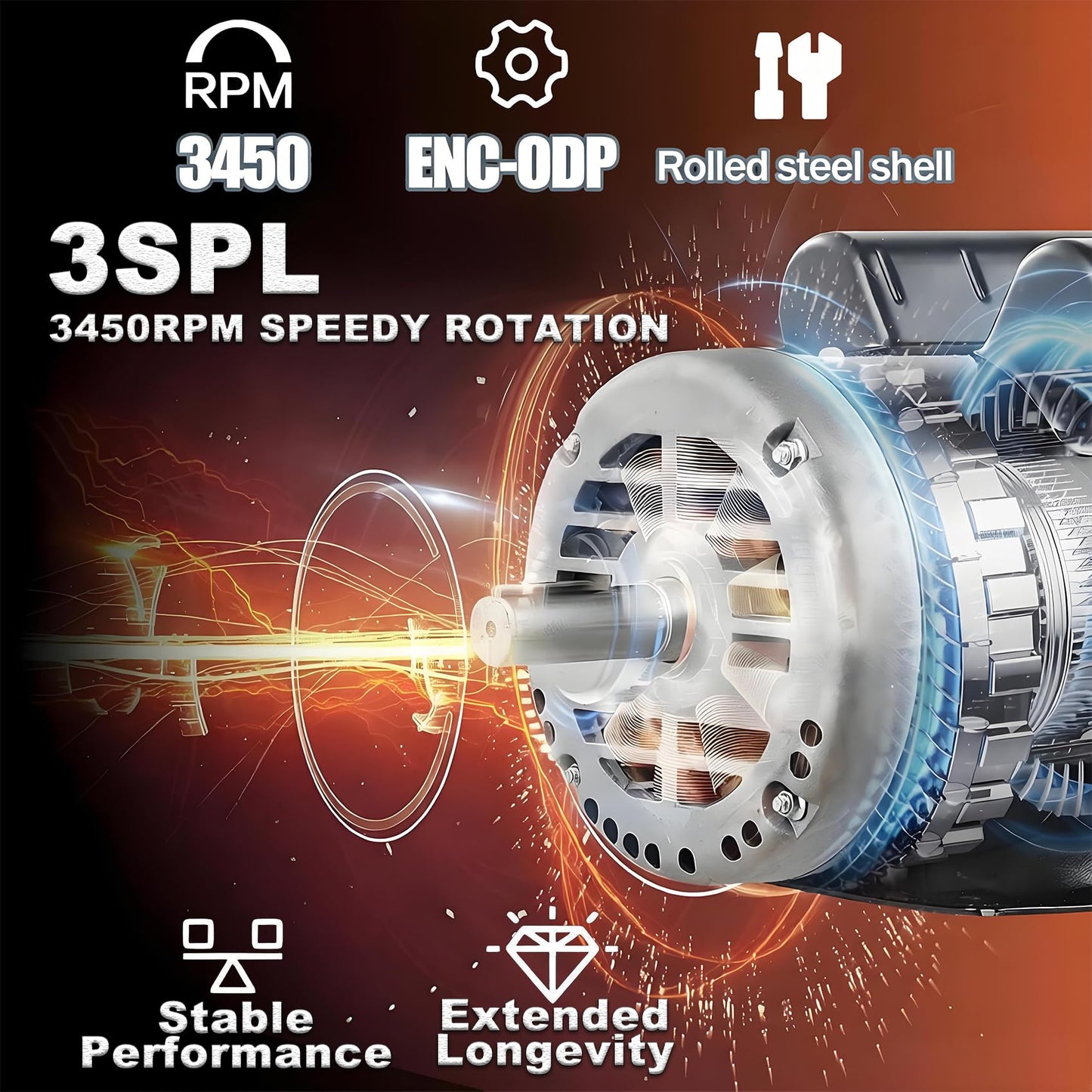 Kunray Air Compressor Motor, 3HP SPL Electric Motor, 56 Frame 3450 RPM,115/230V,18/9Amps Single Phase Motor, 5/8" Keyed Shaft, 1.88" Shaft Length 60 HZ,CCW Rotation