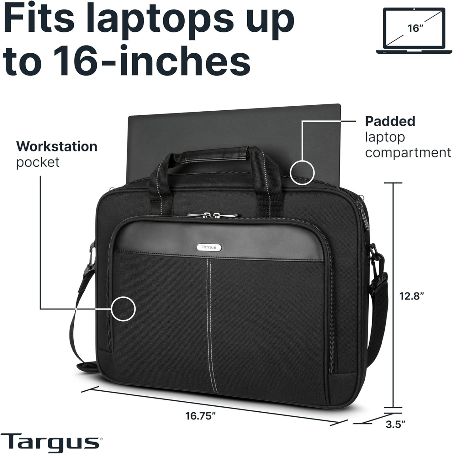 Targus Ergonomic Slim Briefcase - Spacious Laptop Messenger Bag with Foam Padding
