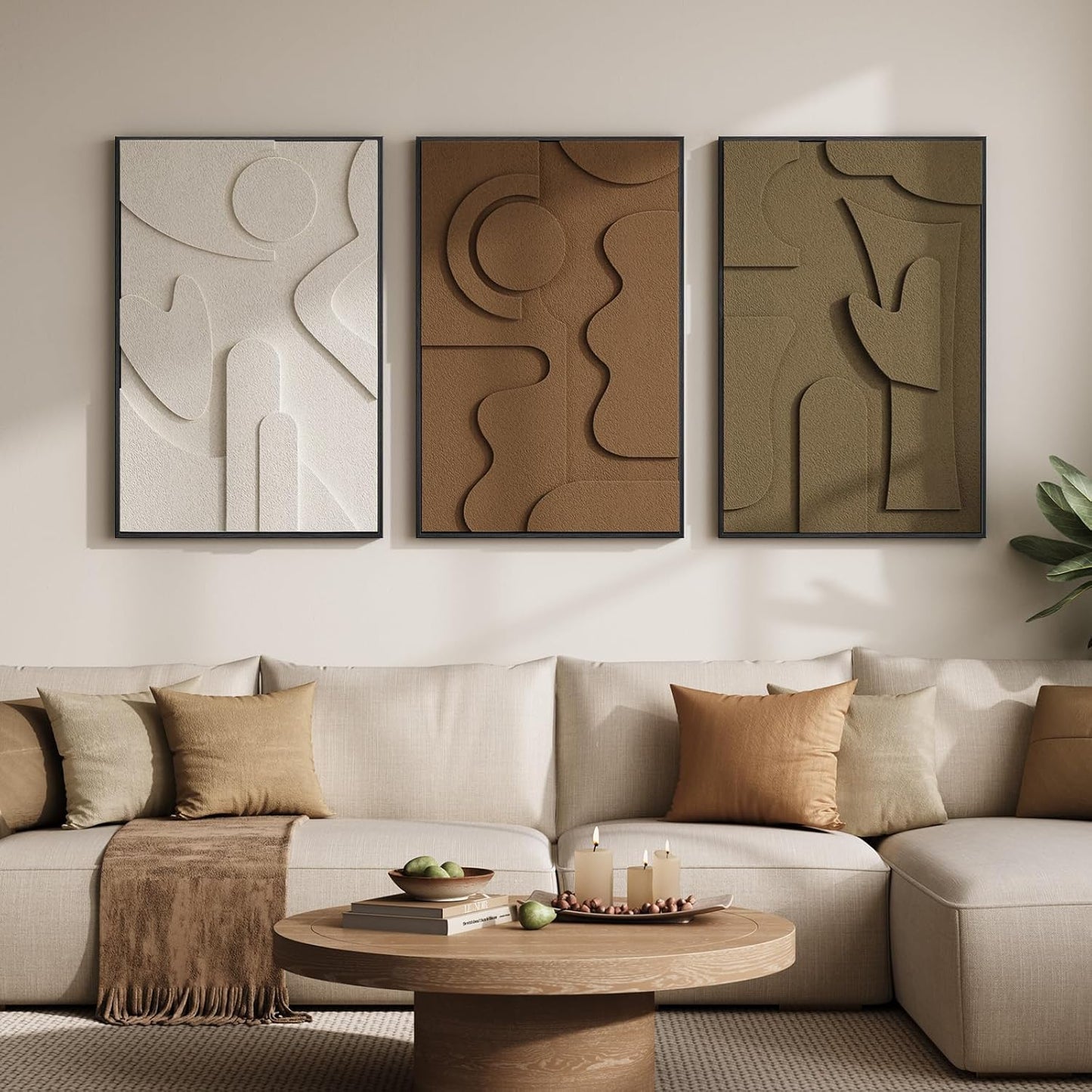 Skiennix Large Framed 3D Textured Abstract Wall Art - Modern Geometric Decor for Living Room | 24x36 In