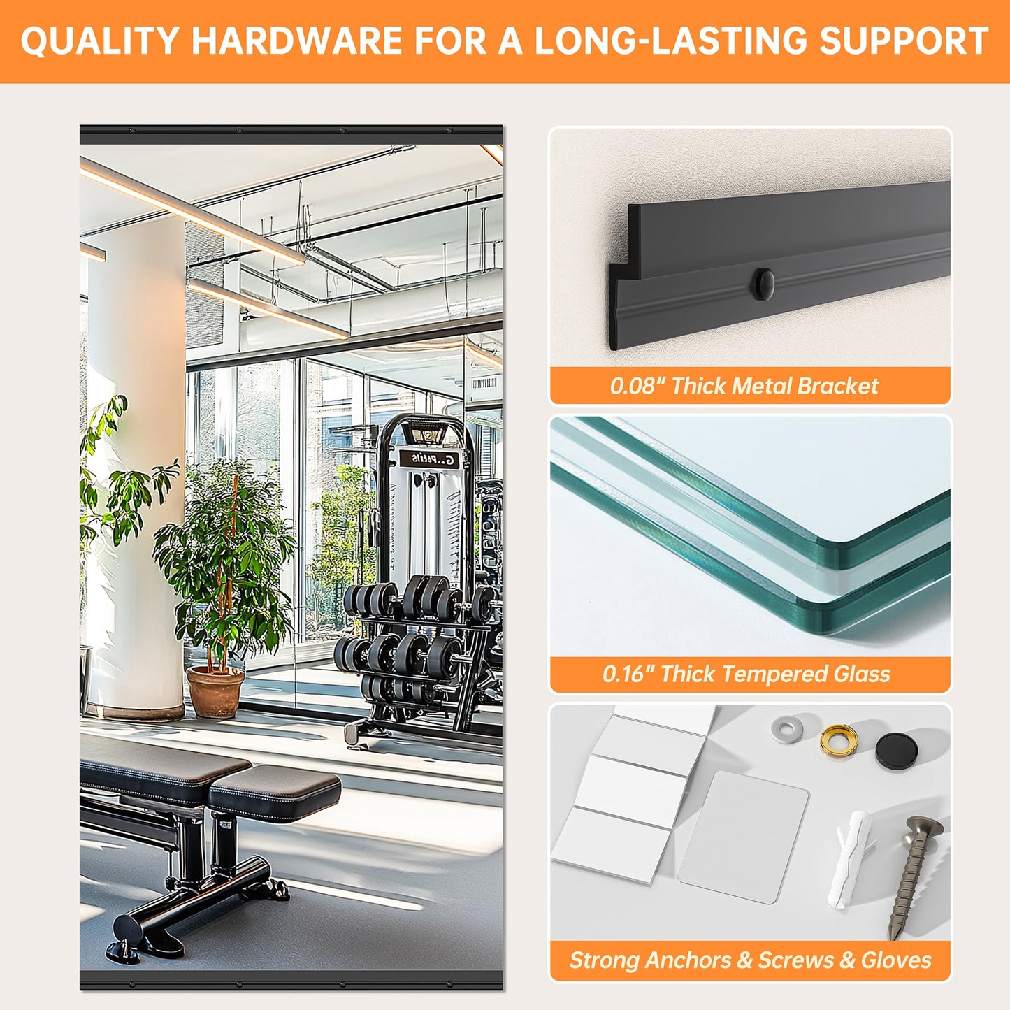 Hasipu Home Gym Mirror, 3 PCS 48x24 Inch Frameless Tempered Glass Workout Mirrors Full Body Mirror for Wall Mount Ideal for Yoga Workout Bedroom Dance Studio Garage