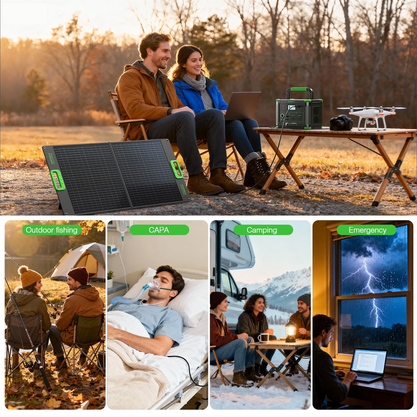 500W Portable Power Station with 100W Foldable Solar Panel, 519.48Wh Outdoor Solar Generator Backup Battery Pack with 2 AC Outlets, for RV, Van, Camping, Climbing, Road Trip & Home Emergency Use