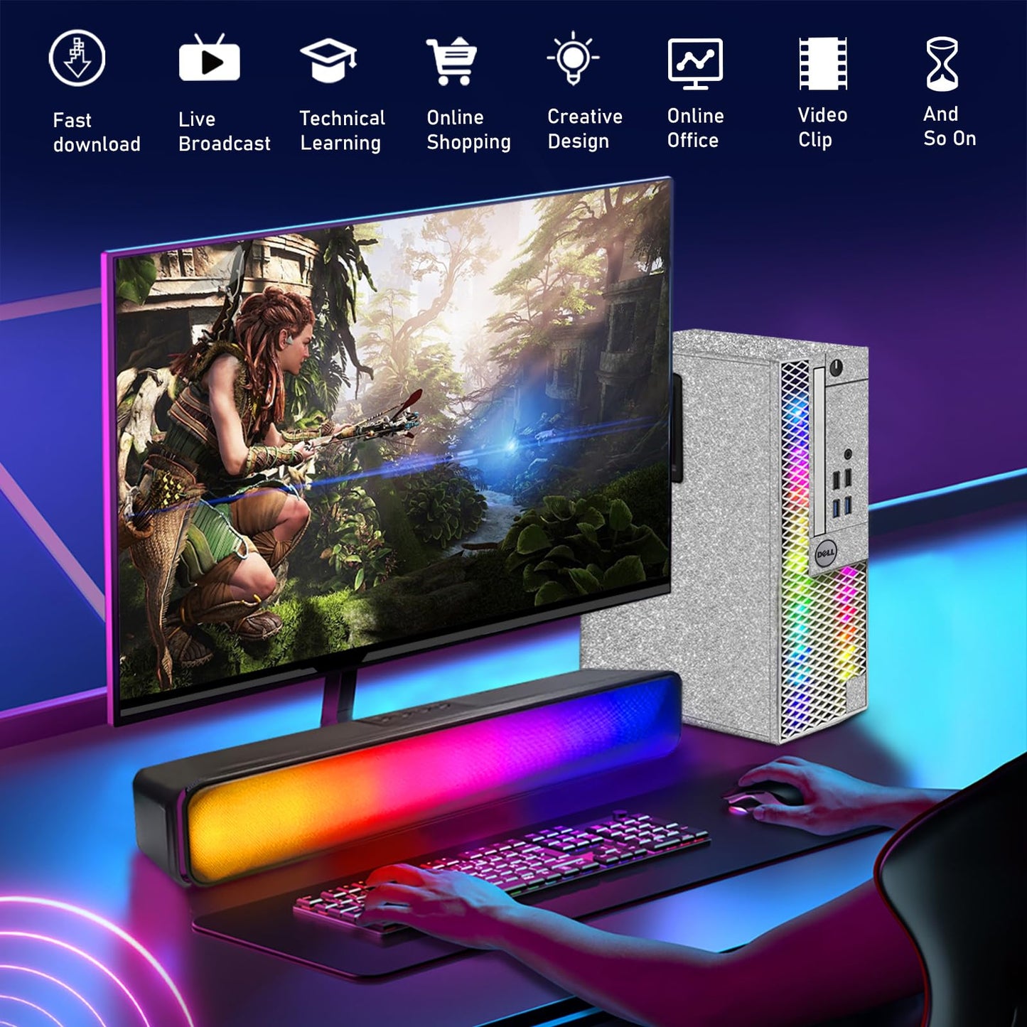 Dell RGB Gaming Desktop Computer, Intel Quad Core I5-6500 up to 3.6GHz, Radeon RX 550 4G, 16GB DDR4, 1TB SSD, RGB Keyboard & Mouse, 600M WiFi & Bluetooth, Win 11 Pro (Renewed)