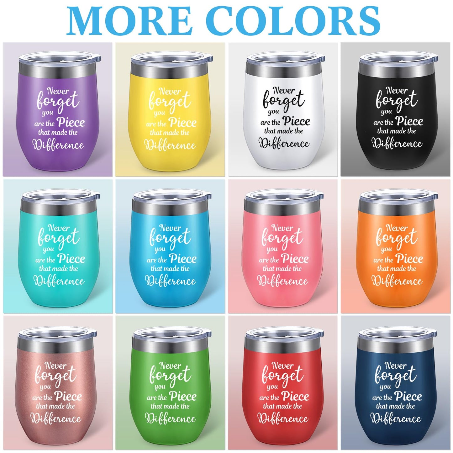 Sieral 12 Pcs Thank You Gifts for Women Appreciation Wine Tumbler for Employee Teacher Inspirational Birthday Graduation Gift You Are Awesome/sister with Straw Stainless Steel 12 oz (Vivid Style)