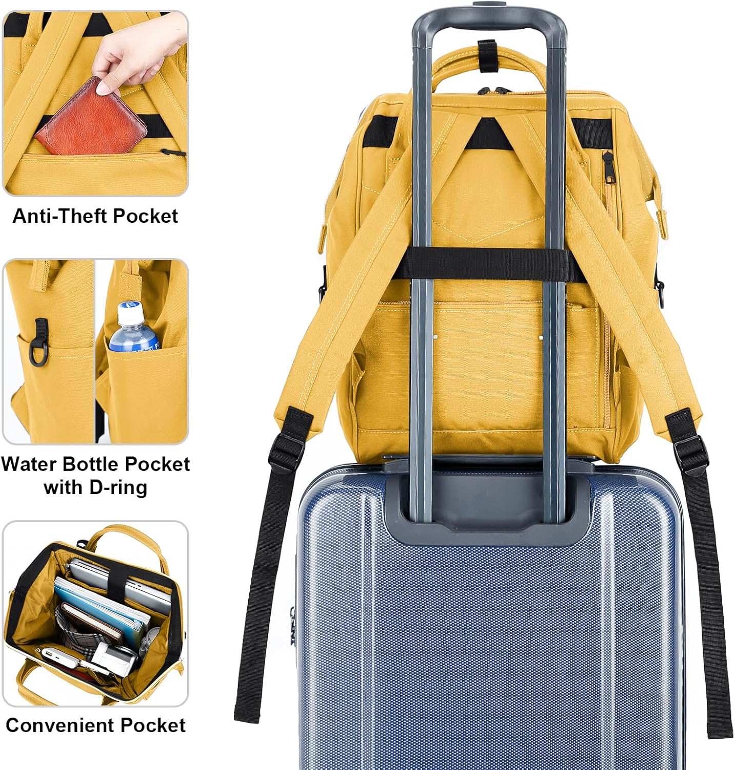 Backpack Kah&Kee Polyester Travel Functional Anti-theft School Laptop for Women Men (Yellow, Medium)