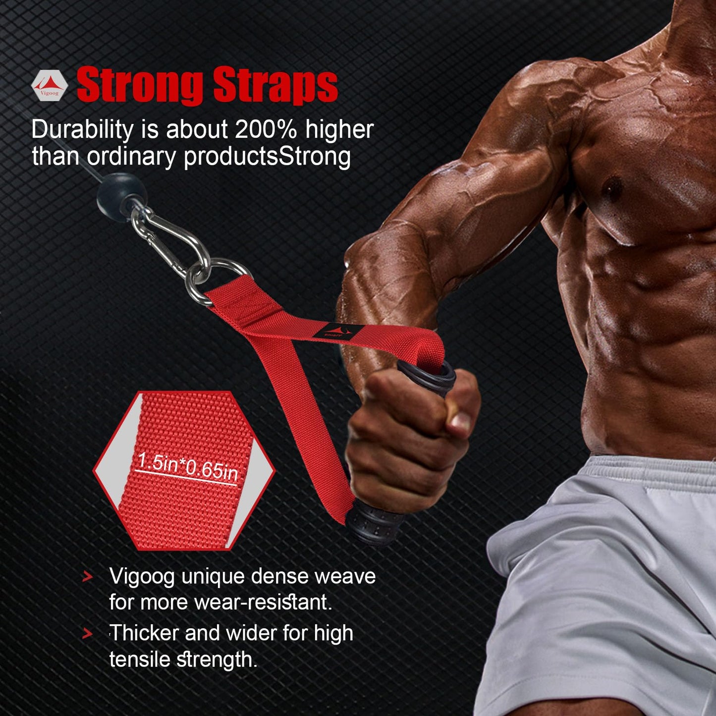 Vigoog Heavy Duty Gym Exercise Handles Attachment for Cable Machine,Resistance Band,Pulley System Home Fitness Workout Equipment, with Elastic Rubber Grip and 2 Large Carabiners (Glory Red)