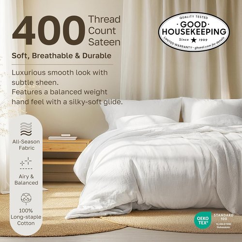 California Design Den Pillowcase Set | Standard Queen Size, 400 Thread Count, 100% Cotton Sateen, Soft & Breathable - Light Grey