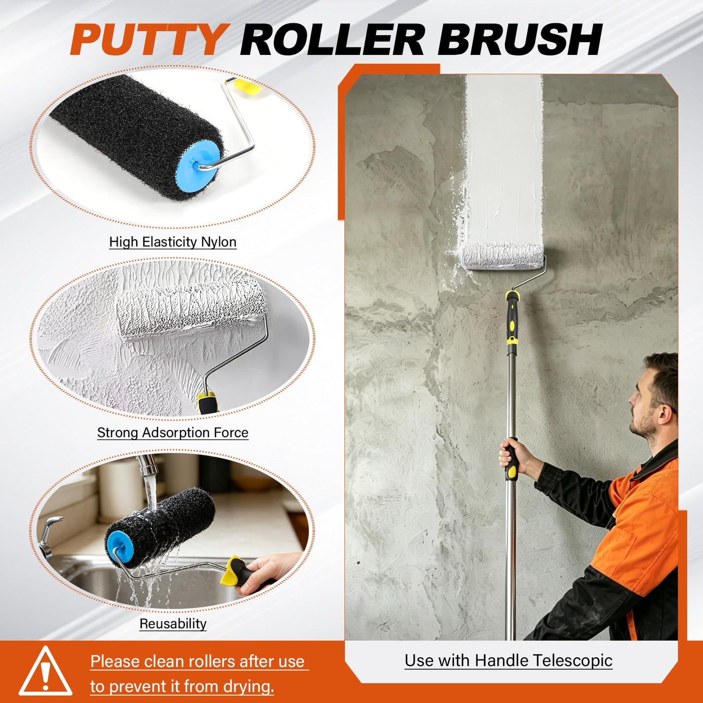 Drywall Skimming Blade Set with Portable Case, 10”+16”+24”+32” Skimming Blades, 9” Drywall Compound Rollers, 32-51inch Extension Handle Taping Knife Arc Scraper Tools for Drywall/Plaster/Wallboard