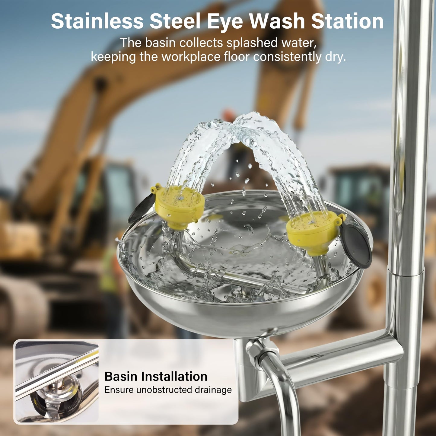 Emergency Eye Wash Station with Shower, 304 Stainless Steel Eye Wash and Shower Combination, Floor Mounted Stand Up Eyewash Station, Safety First Aid for Industrial, Commercial and Lab Use