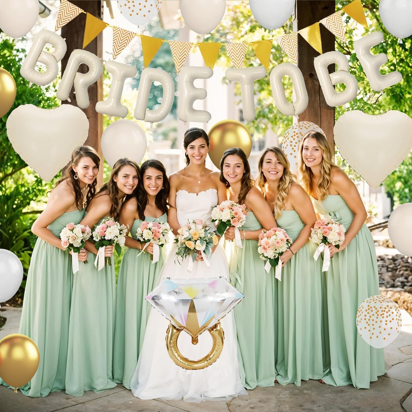 Sand White Bachelorette Party Decorations, Nude White Bride To Be Bridal Shower Balloons Decorations, White and Gold Balloons with Diamond Ring Cream Heart Balloons for Bachelorette Engagement Wedding