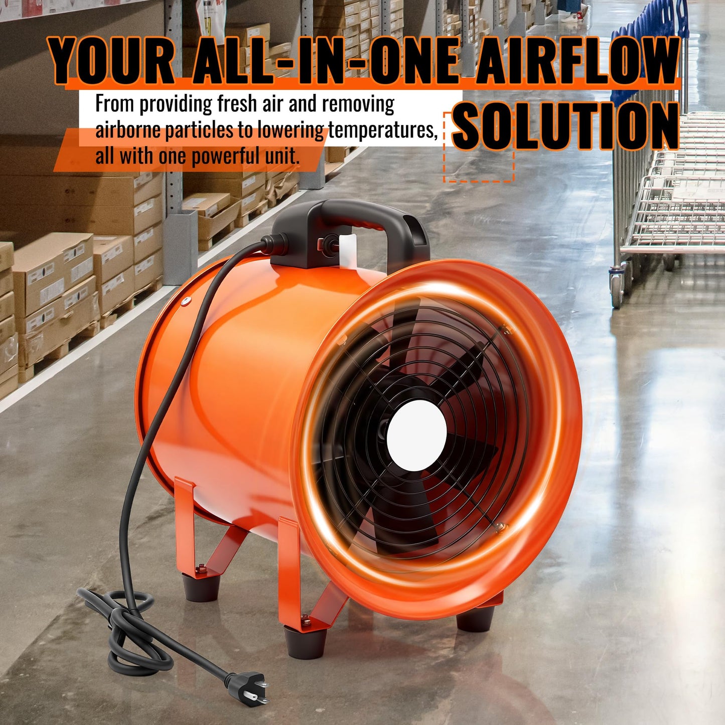 dreamdragon Upgraded 10-Inch Utility Blower Fan，Portable Industrial Exhaust Fan with 16.4ft Flexible Duct Hose，3300 RPM Low-Noise Ventilator for Workshops Warehouses and Basements