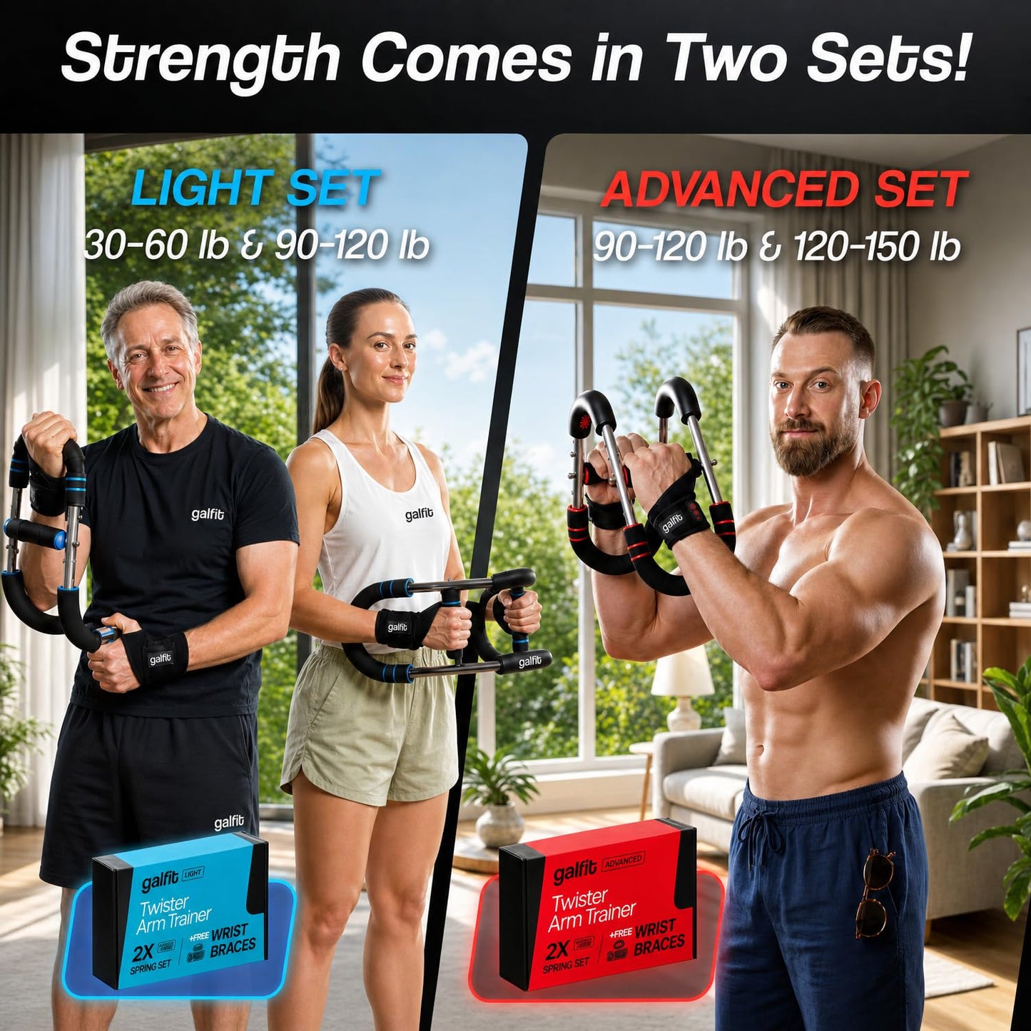 GALFIT Twister Arm Trainer - Chest Workout Equipment for Full-Body Training w/ 6 Resistance Levels, 30-60, 90-120 lb Arm Workout Equipment, Wrist Braces Chest Exerciser for Men and Women