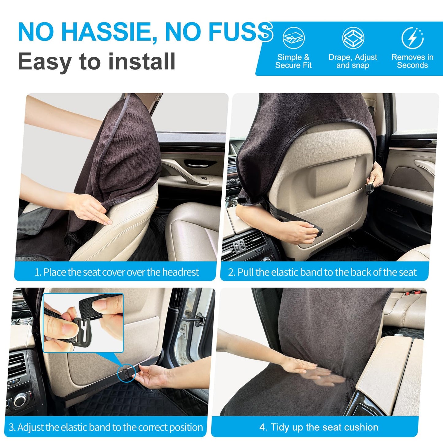 Waterproof Sweating Towel Car Seat Cover for Post Gym Workout, Running, Swimming, Beach and Hiking, Universal Fit Anti-Slip Bucket Seat Protector for Cars, SUVs and Trucks, Machine Washable (Black-1P)