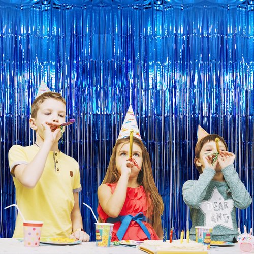 GOER Metallic Tinsel Foil Fringe Curtains - 3.2 ft x 9.8 ft Navy Blue Party Backdrop | Perfect for Birthdays, Graduations & Weddings