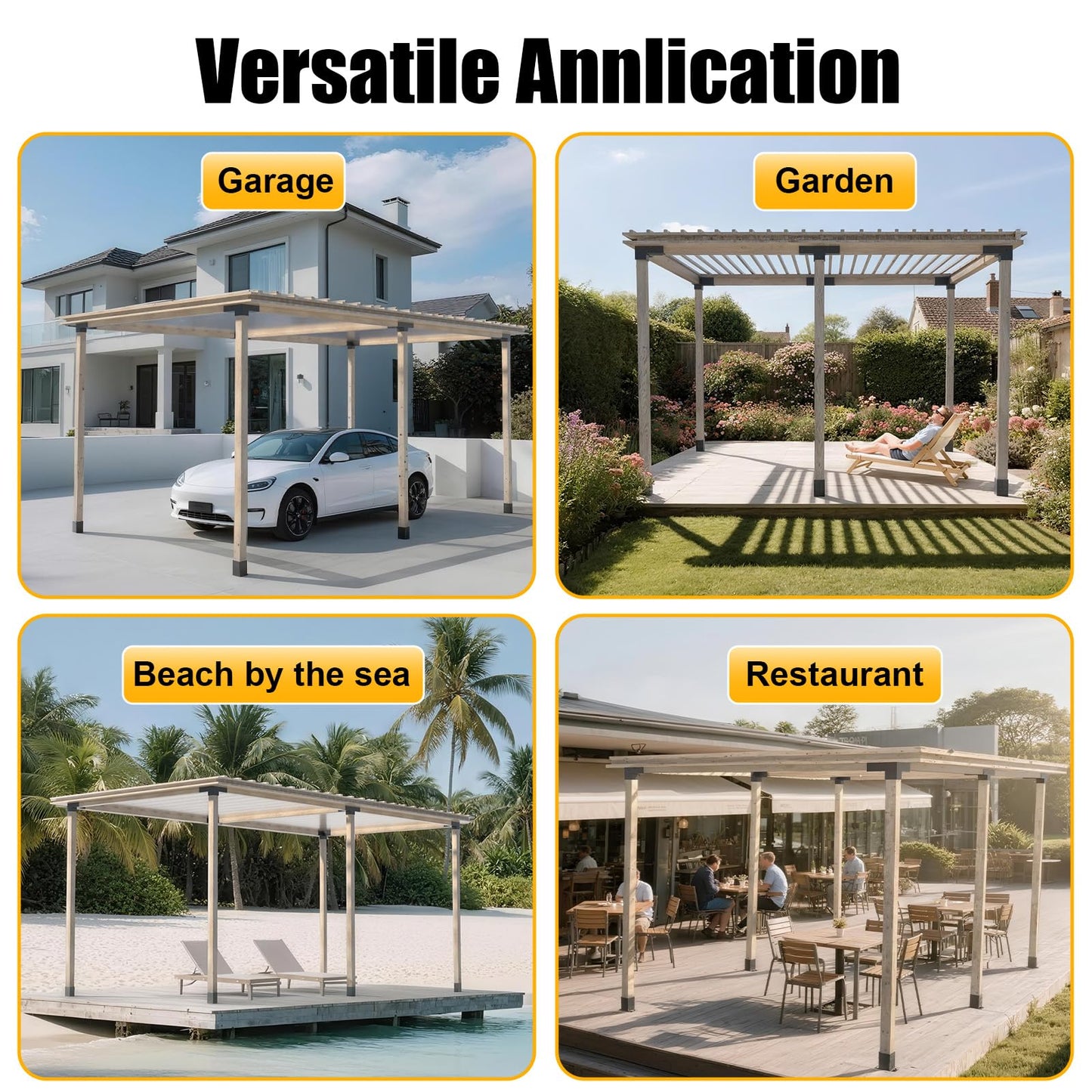 Pergola Kit, Pergola Bracket kit for 4"x 4" (Inner 3.5" X 3.5") Lumber, DIY Pergolas Brackets with 3-Way & 4-Way Corner Bracket, Gazebo Brackets Kits for Gardens, Pergolas, Courtyard (12 pc)