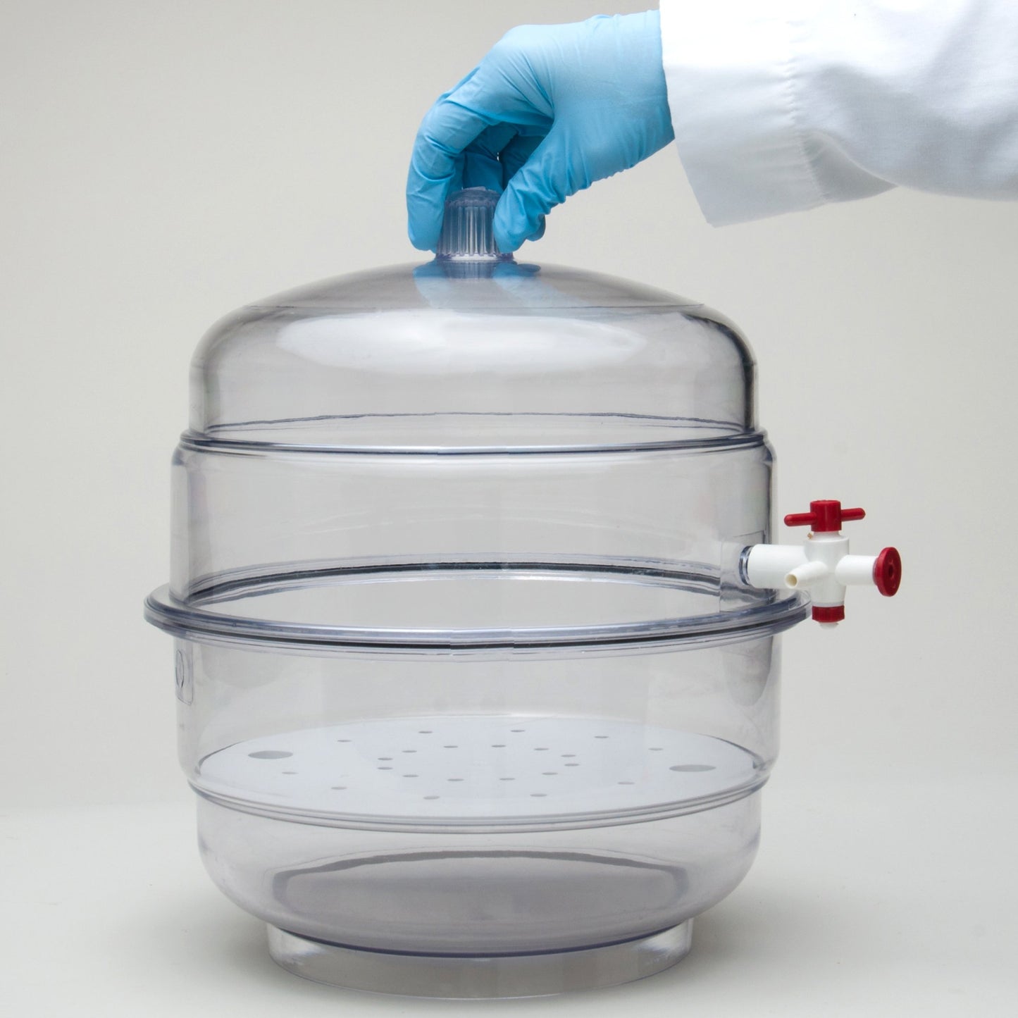 SP Bel-Art "Space Saver" Polycarbonate Vacuum Desiccator with Clear Polycarbonate Bottom; 0.31 cu. ft. (F42027-0000) Made in USA