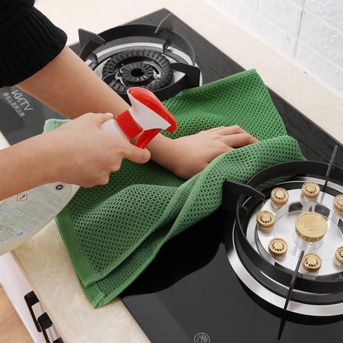Homaxy Kitchen Dish Towels - Ultra Soft 100% Cotton Waffle Weave, Quick Drying, 13 x 28 Inches, 12-Pack, Grass Green