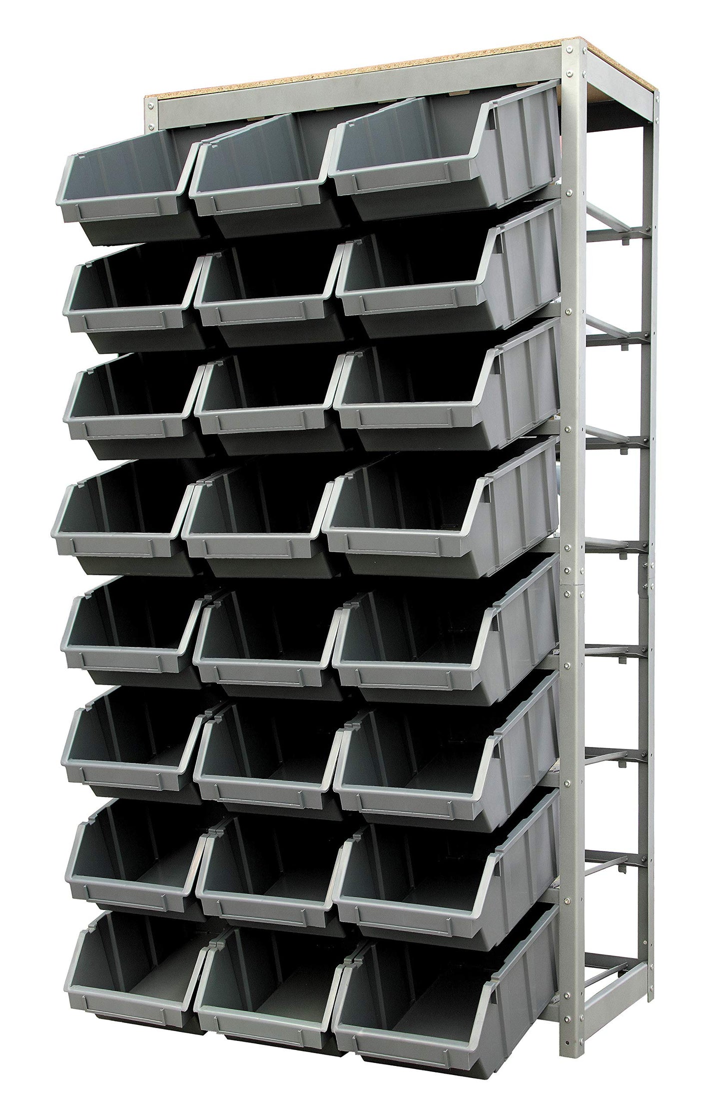 King's Rack Bin Rack Storage System Heavy Duty Steel Rack Organizer Shelving Unit w/ 24 Plastic Bins in 8 Tiers