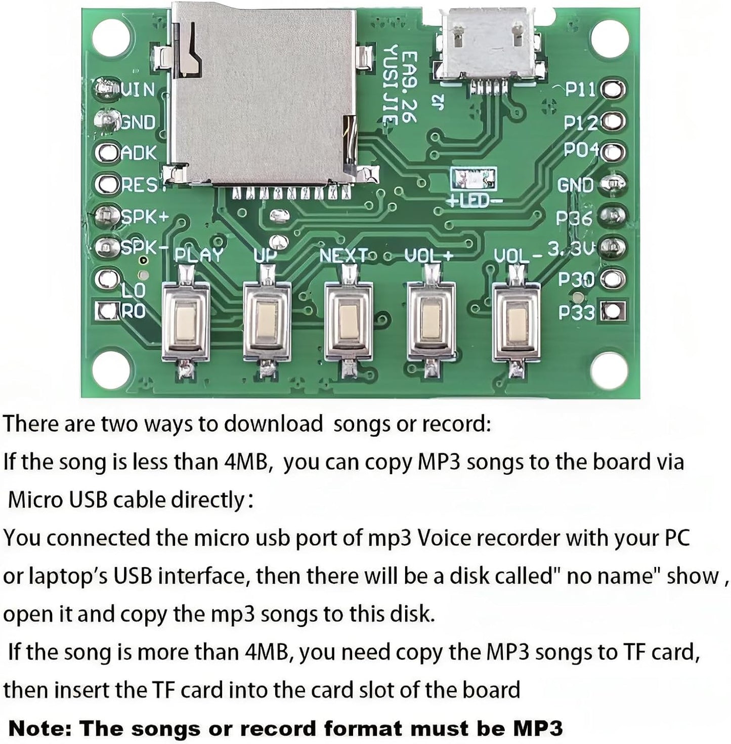 Geekstory MP3 Playback Kit Voice Recording Module Sound Recorder Board with Speaker+PIR Sensor Support USB Download