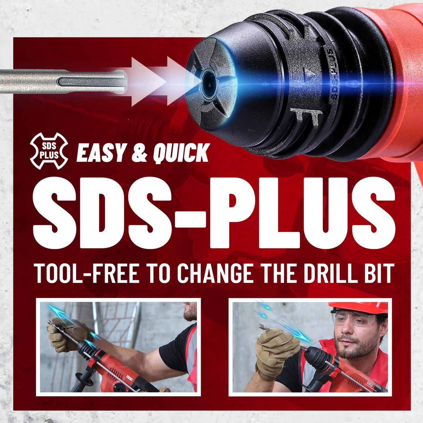DCK 20V Cordless Rotary Hammer with Dust Collector, 15 in³ Dust Collection Box, 5-Inch Stroke, 2.8J Impact Energy, Brushless SDS Plus Hammer Drill with 6Ah Battery 4A Charger 4 Drill Bits 2 Chisels